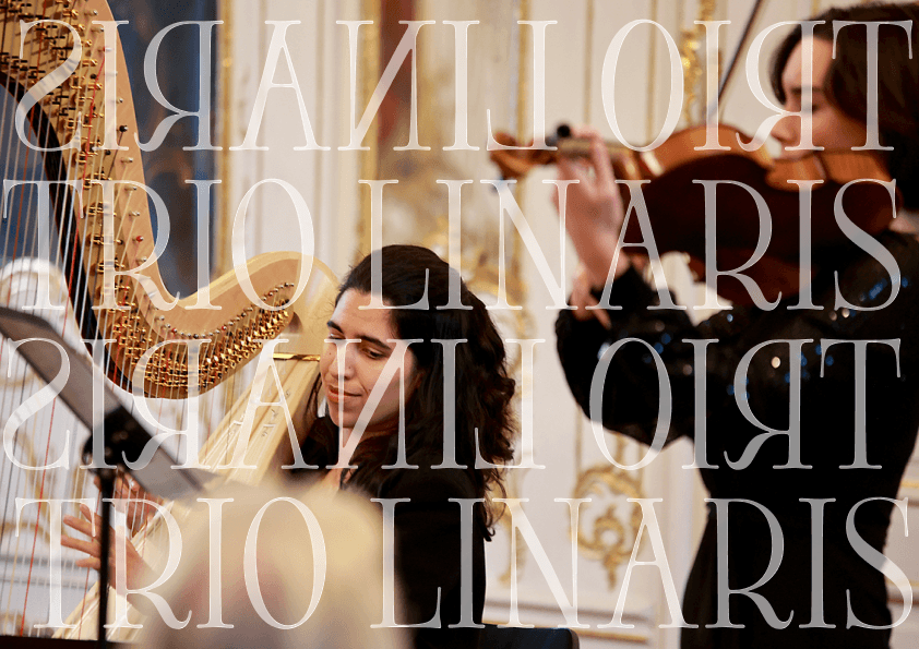 Trio Linaris performance imagery with typographic overlay