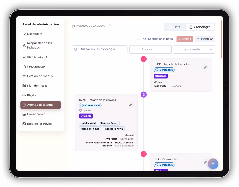 Agenda and timeline editor