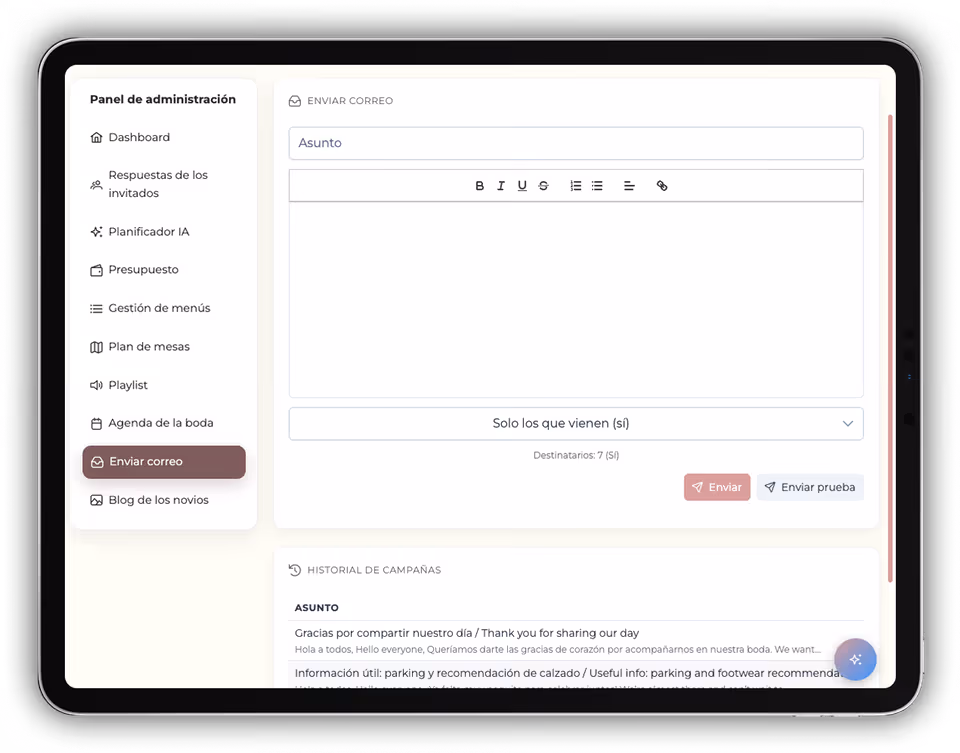 Email tooling screen
