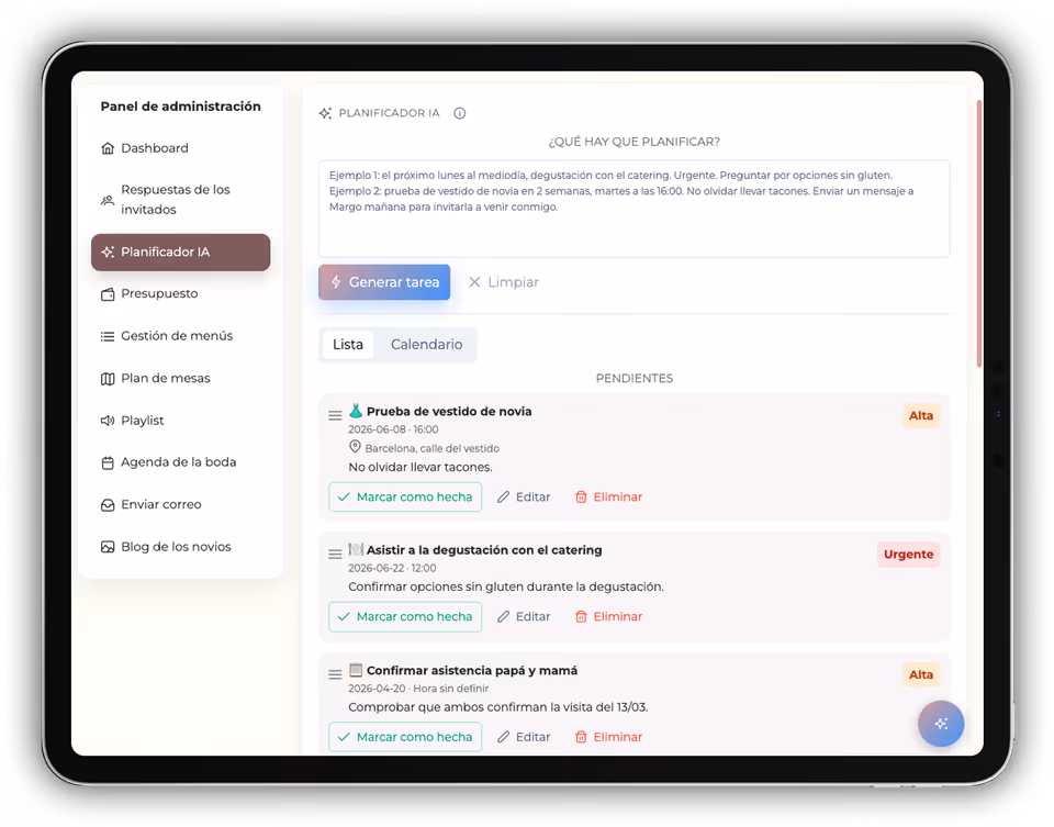 Wedding planner workspace